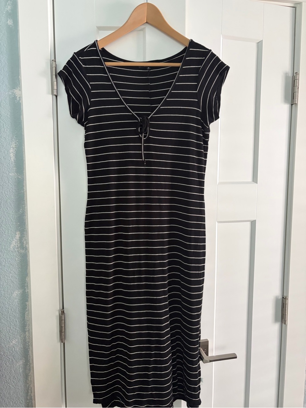Rip Curl Black and White Striped Keyhole Midi Dress